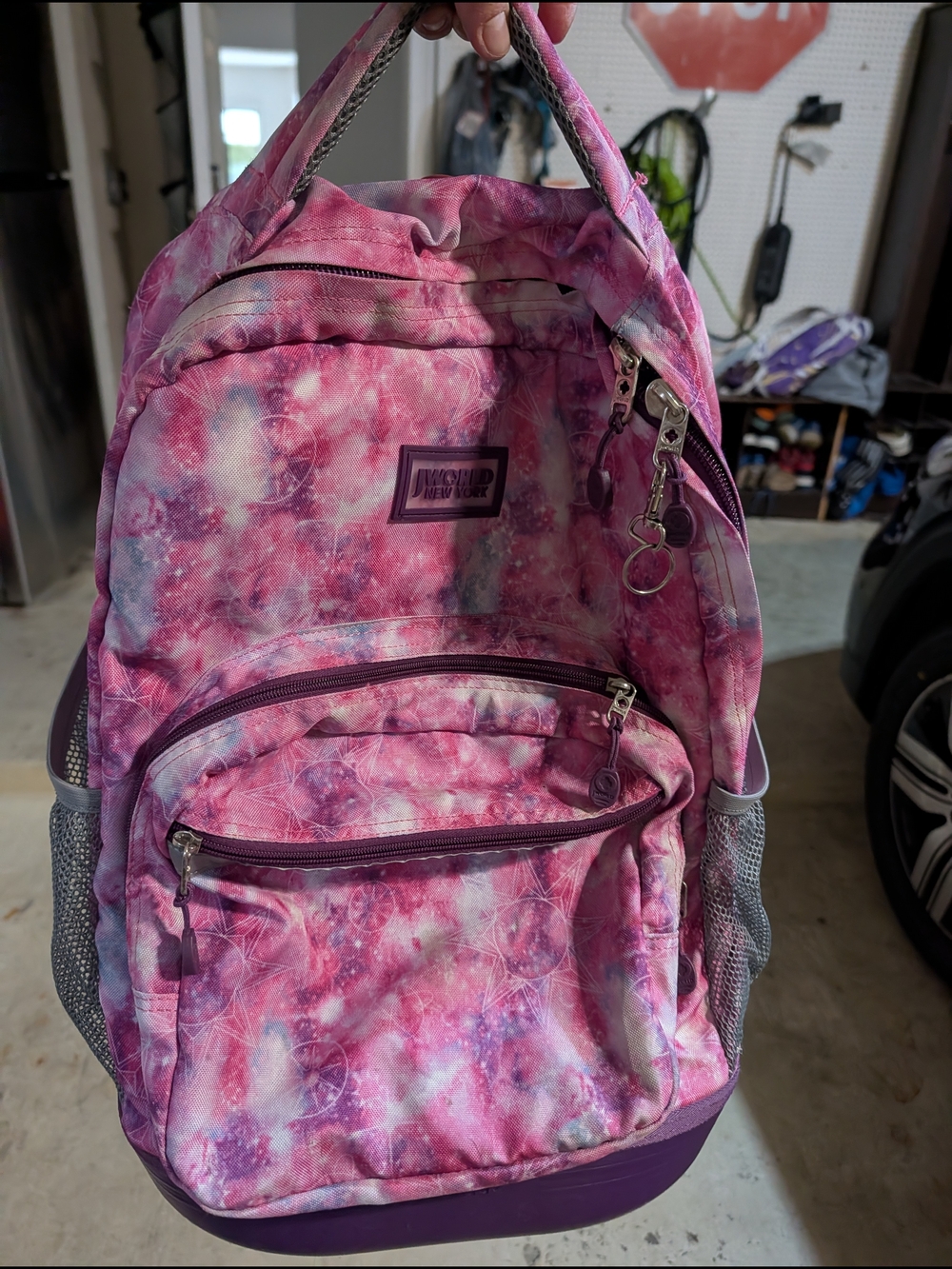 Pink Tie-Dye Rolling Backpack for Women